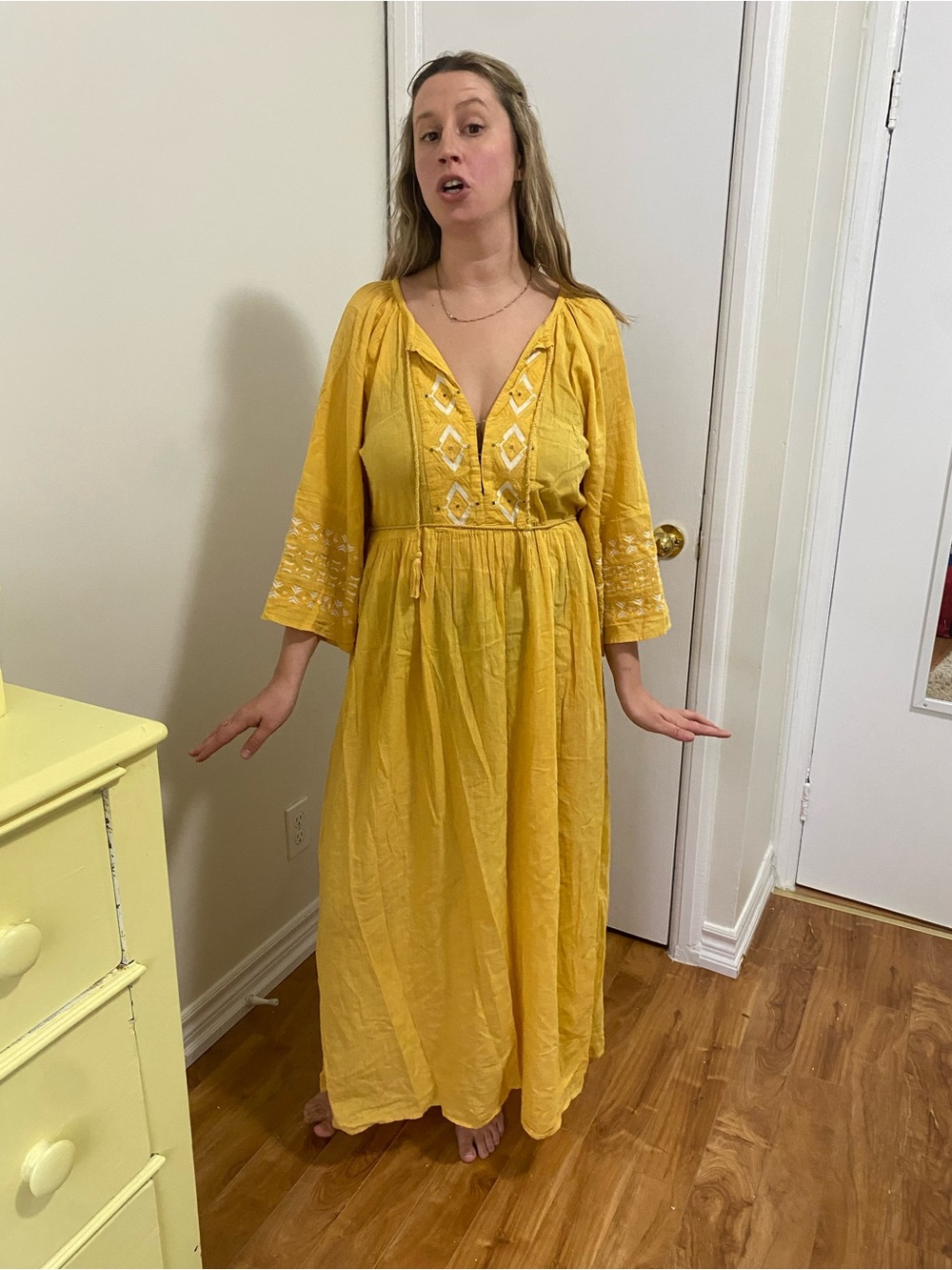 2/$25 Oysho Yellow Embroidered V-Neck Maxi Dress